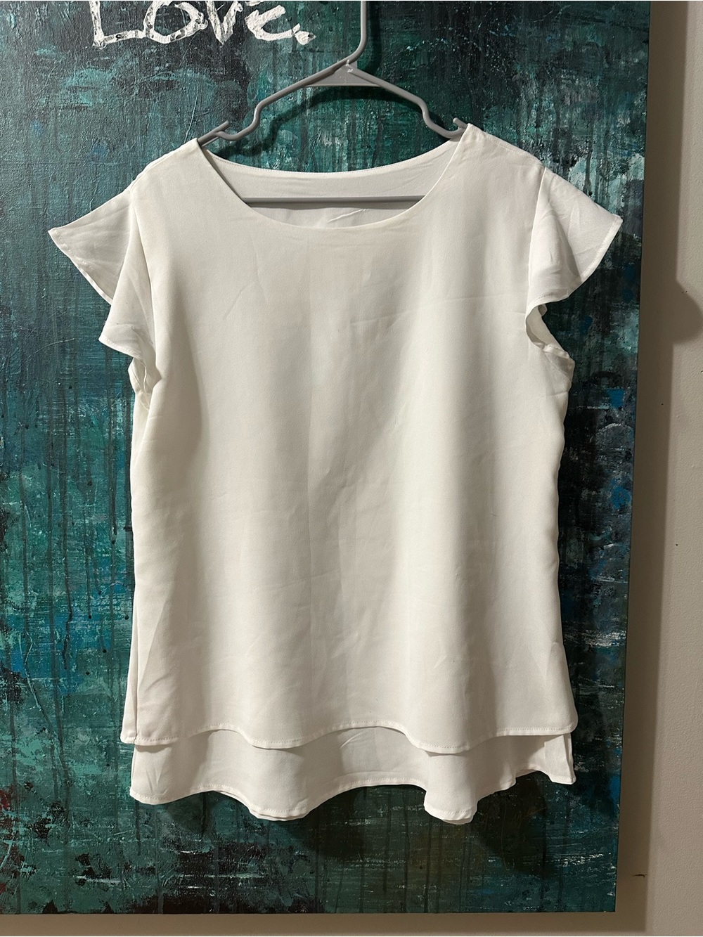 Women’s White Layered Flutter Sleeve Top